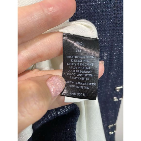 NWT Size 16, Jeanne Beker blue and white distressed cotton/linen blend blazer. - Picture 6 of 6